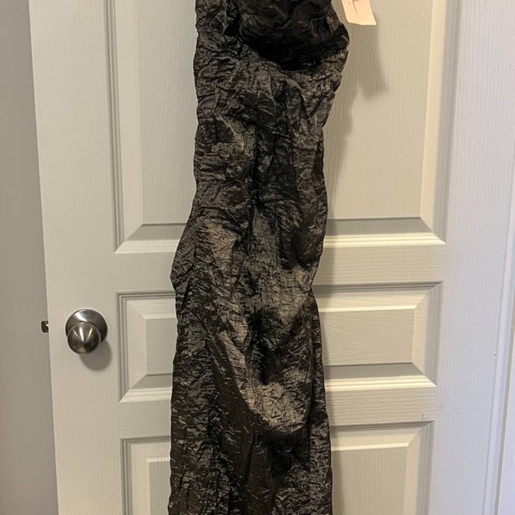 Nicole Miller Full length strapless charcoal dress with black trim, size 0 - Picture 3 of 8